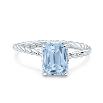 Vintage Twisted Band Emerald Cut Engagement Ring Simulated Aquamarine CZ 925 Sterling Silver Wholesale